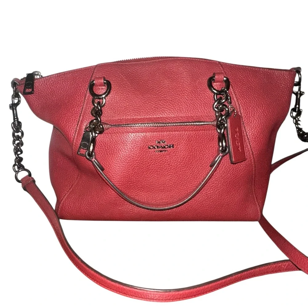 Coach Prairie Satchel Pebbled Leather Tote with Gun Metal Chain Handles